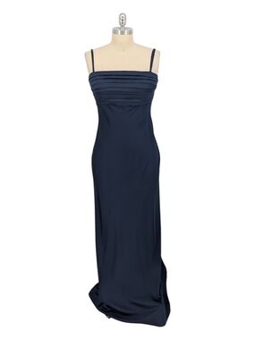 30227 Abercrombie & Fitch Pleated Satin Maxi Dress Navy Blue size Medium evening